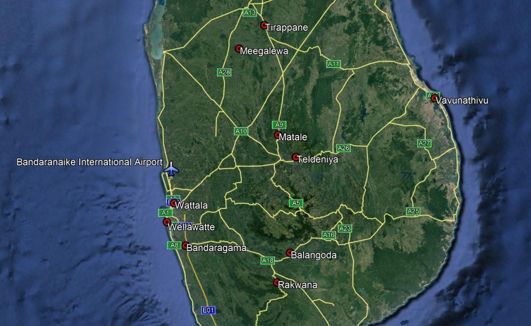 Locations of confirmed arrests in Sri Lanka from April 21-27